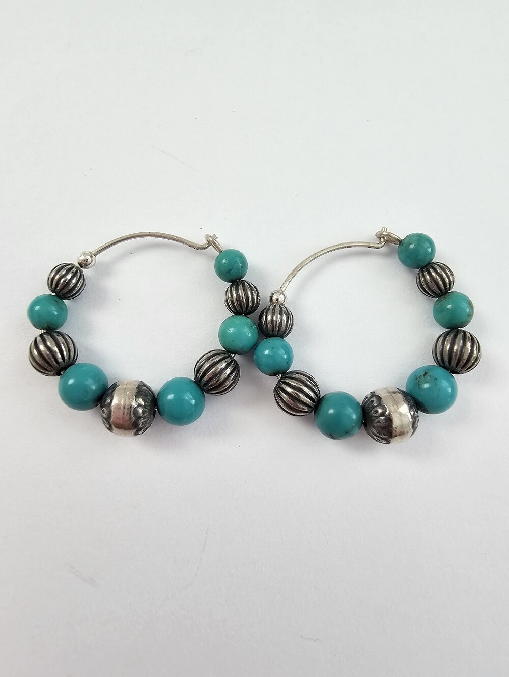 Sterling Silver & Natural Turquoise Beaded Hoop Earrings​